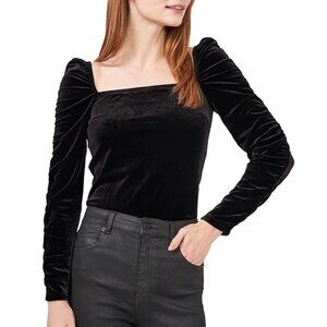 NWT Chelsea & Violet Velvet Square Neck Long Ruched Sleeve Top in Black …
